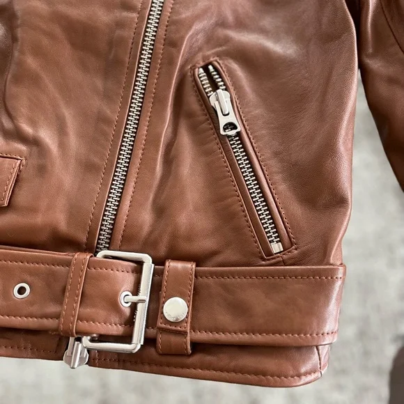Aritzia Wilfred Free The iconic Lennon Brown new Moto Biker Leather Jacket Sz S - Picture 14 of 17